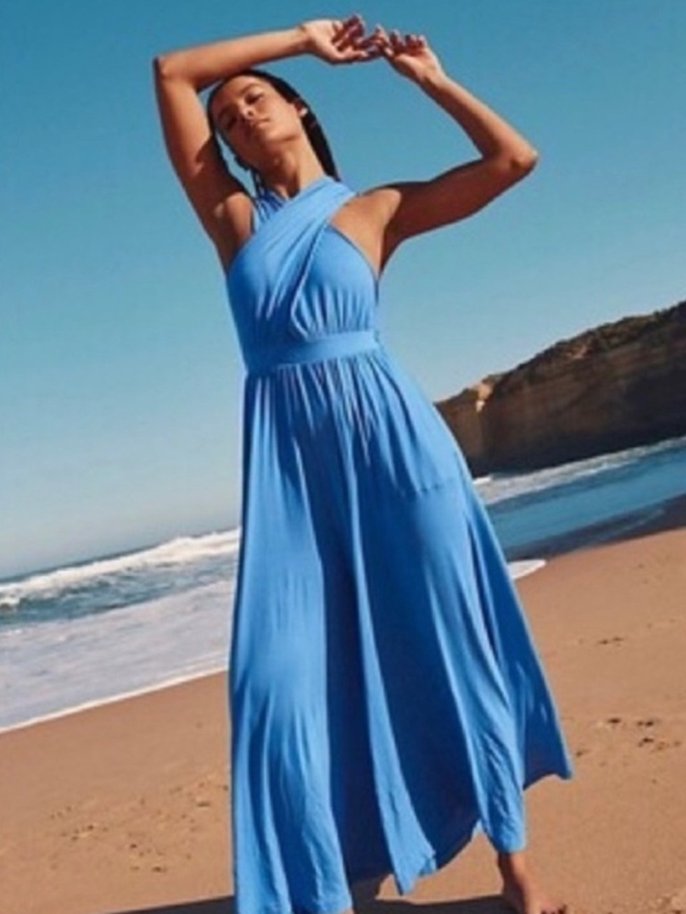 Free People Cornflower Blue Summer Beach Halter Wide-Leg Jumpsuit